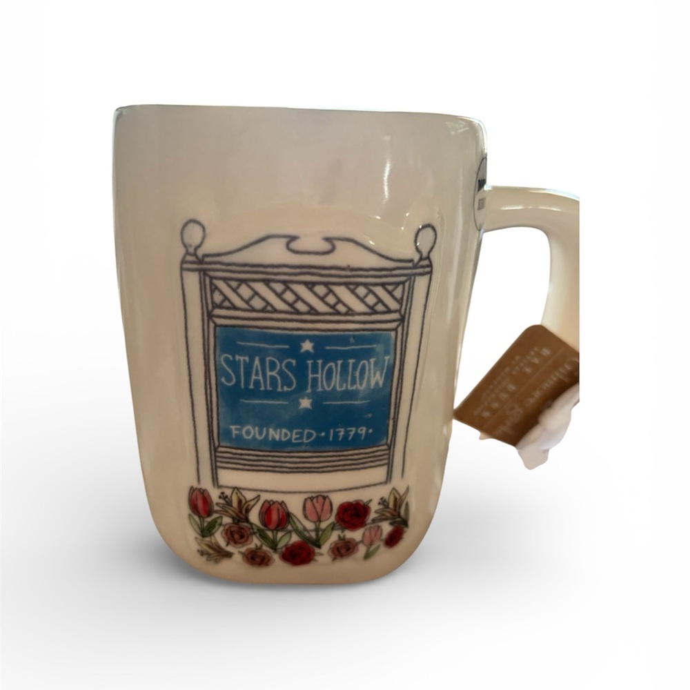 Rae Dunn Cream Mug with Blue and Red Floral Design